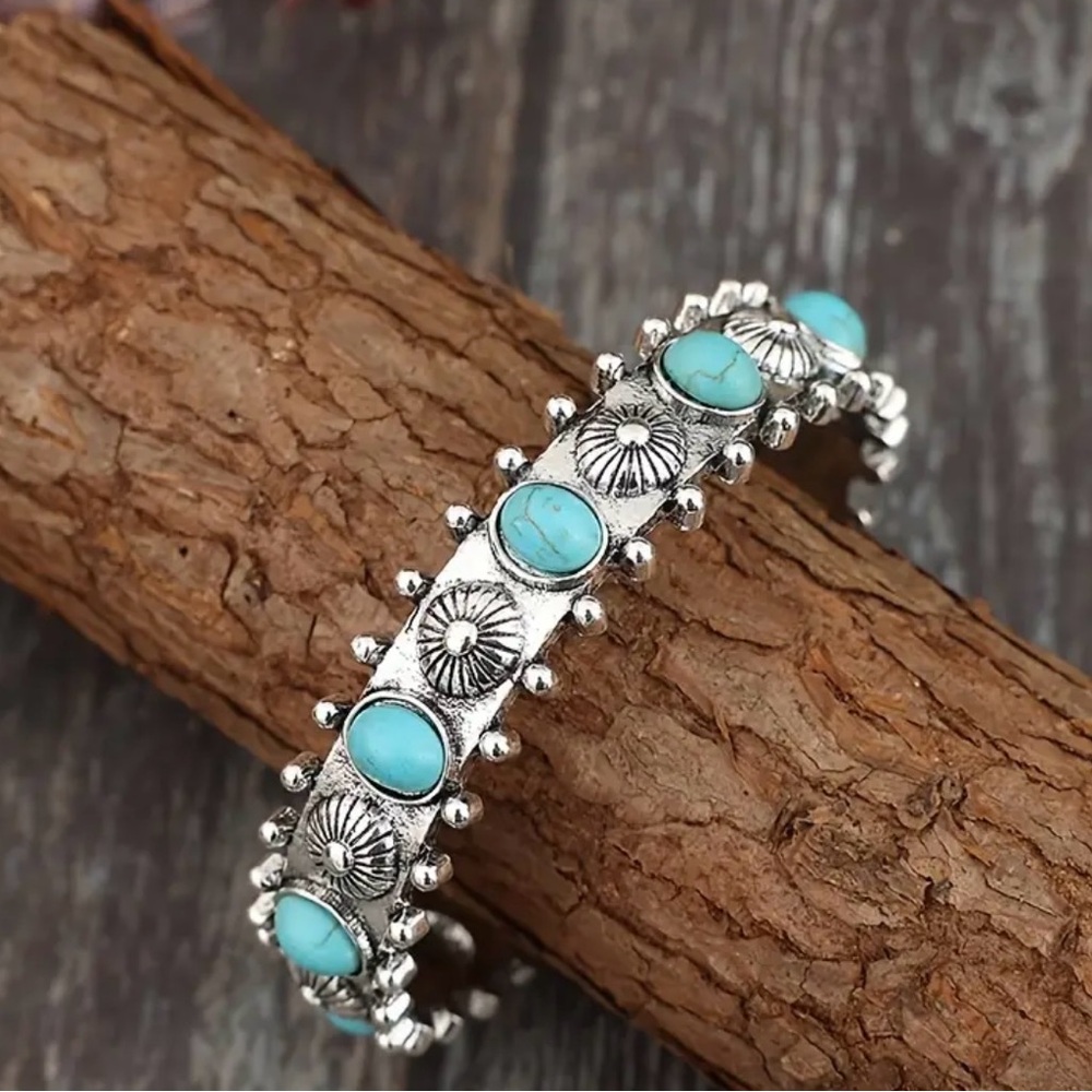 Boho Silver and Turquoise Bracelet